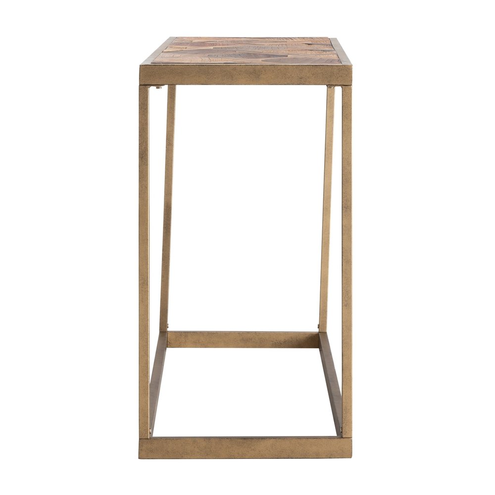 48" Natural and Brass Solid Wood and Iron Frame Console Table