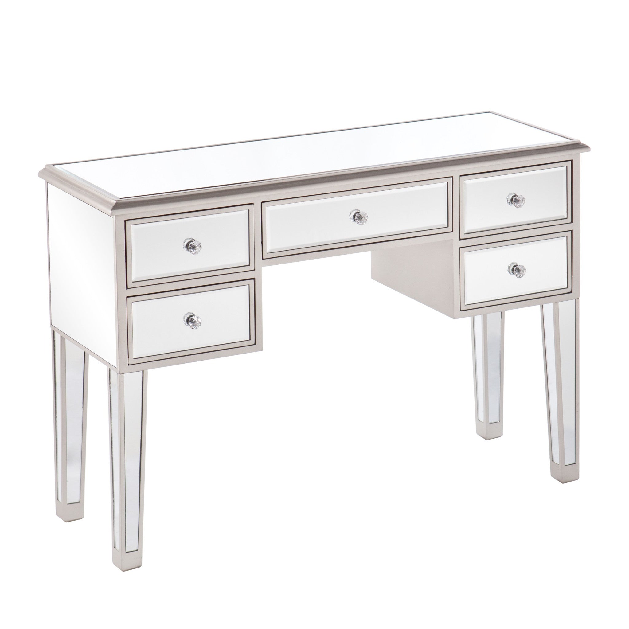 43" Silver Mirrored Glass Console Table And Drawers