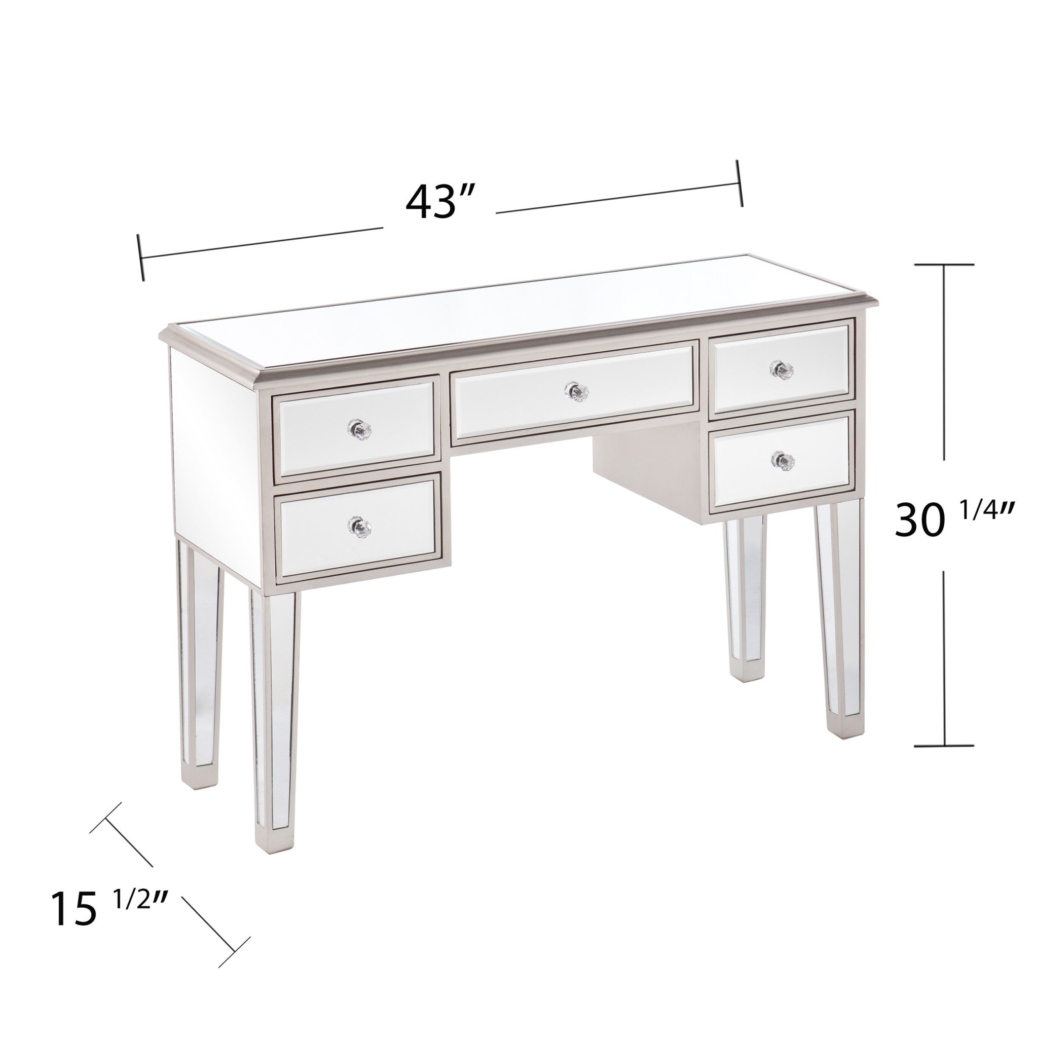 43" Silver Mirrored Glass Console Table And Drawers