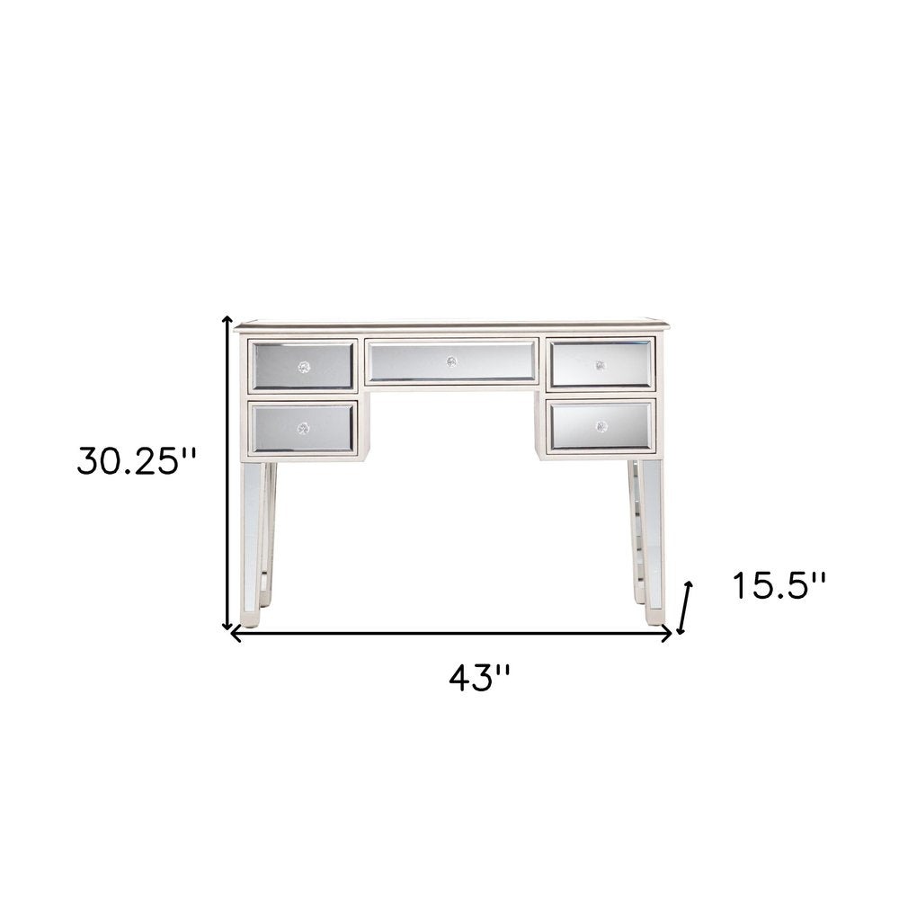 43" Silver Mirrored Glass Console Table And Drawers