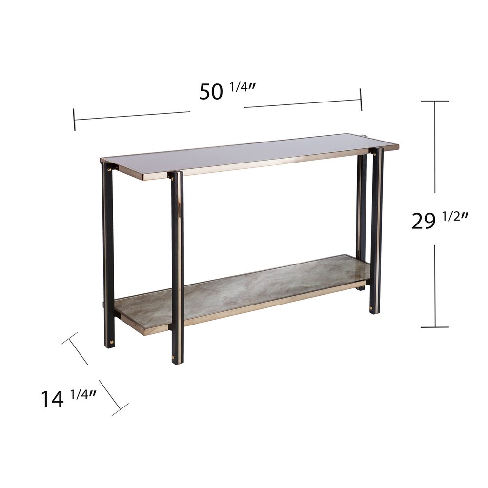 50" Smoky Black and Champagne Mirrored Glass Console Table With Shelf