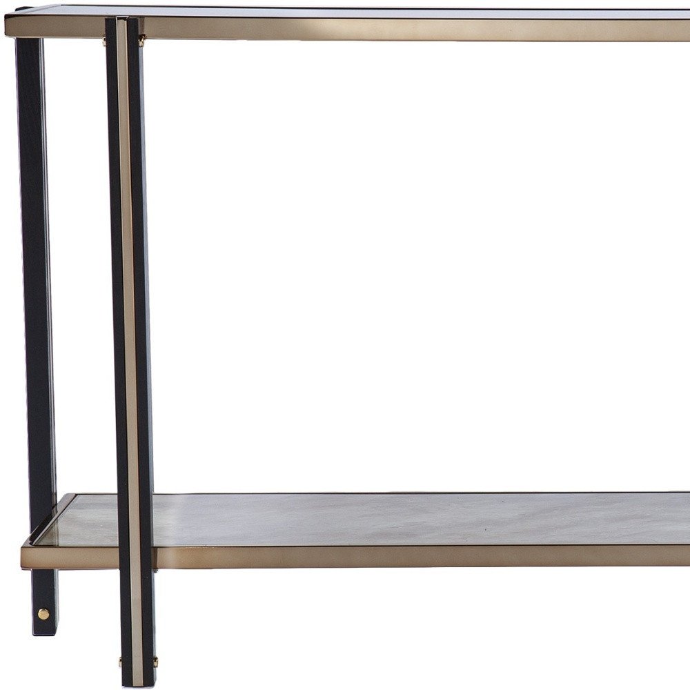 50" Smoky Black and Champagne Mirrored Glass Console Table With Shelf