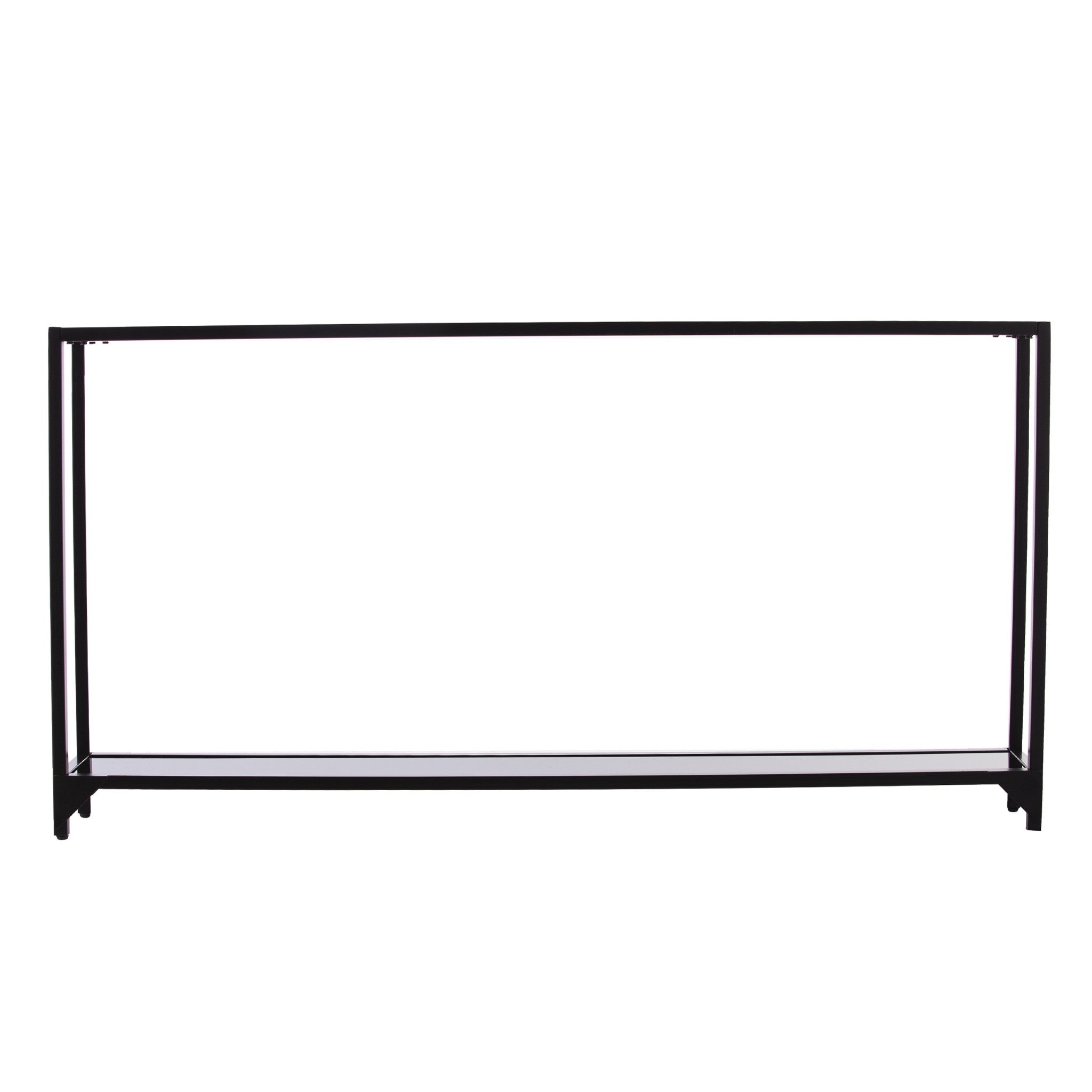 56" Clear and Black Glass Frame Console Table With Shelves