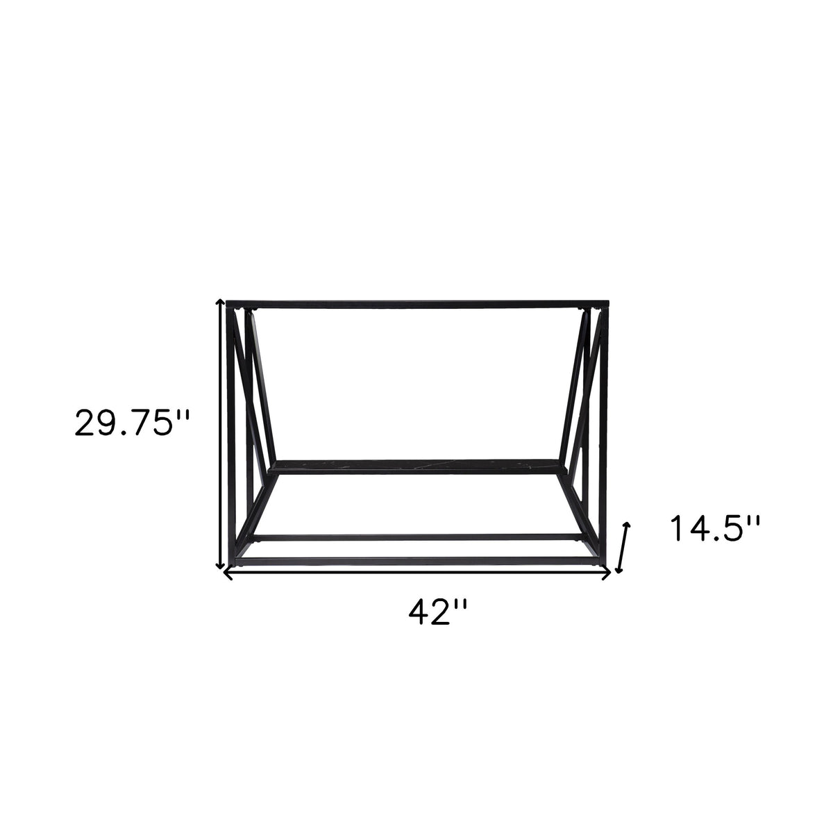 42" Black Glass and Metal A Frame Console Table With Shelf