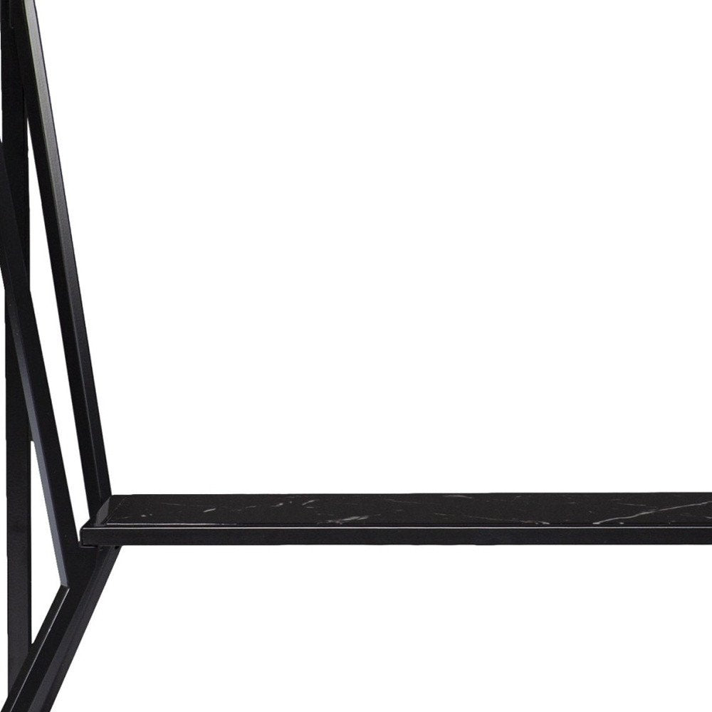 42" Black Glass and Metal A Frame Console Table With Shelf