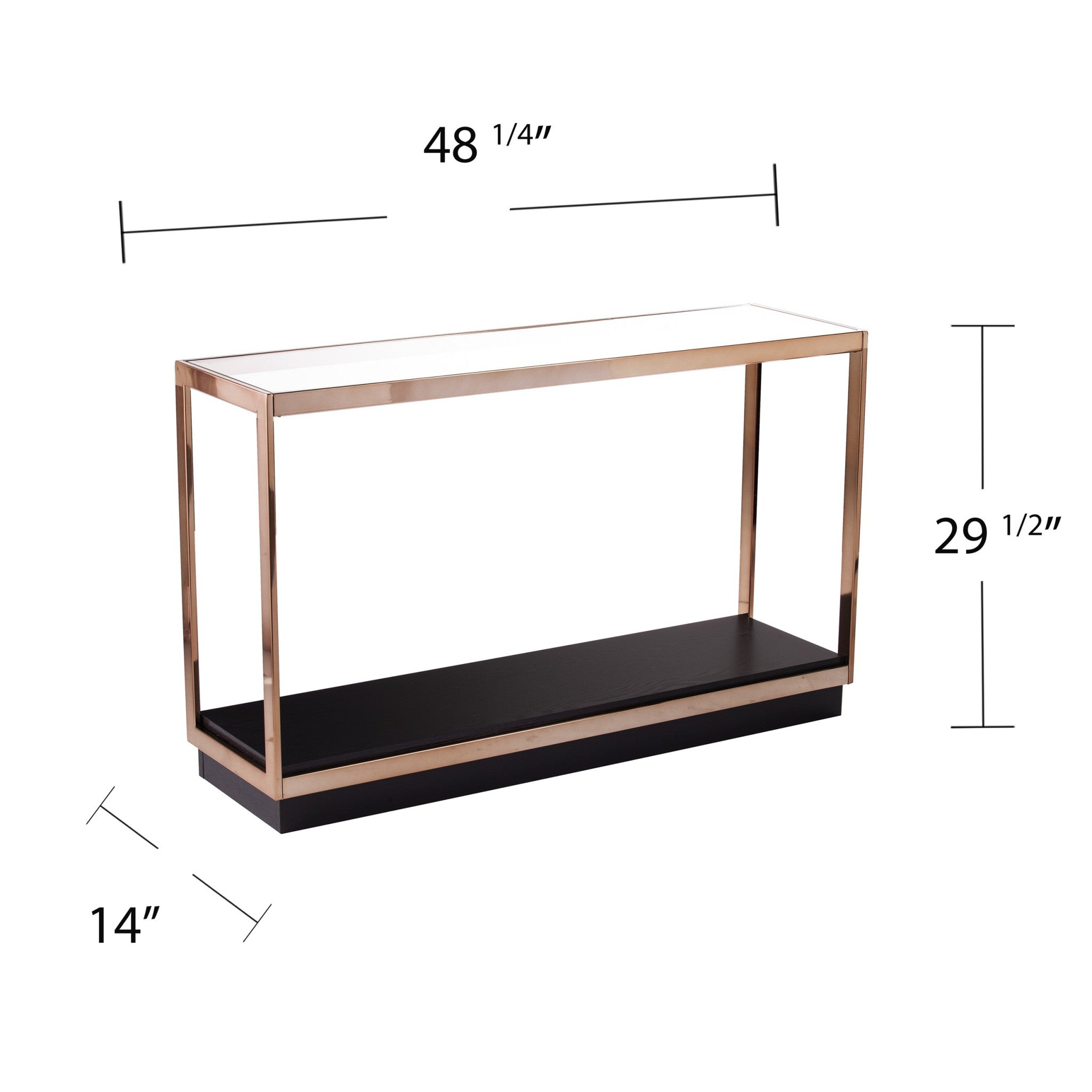 48" Clear and Champagne Glass Floor Shelf Console Table With Storage