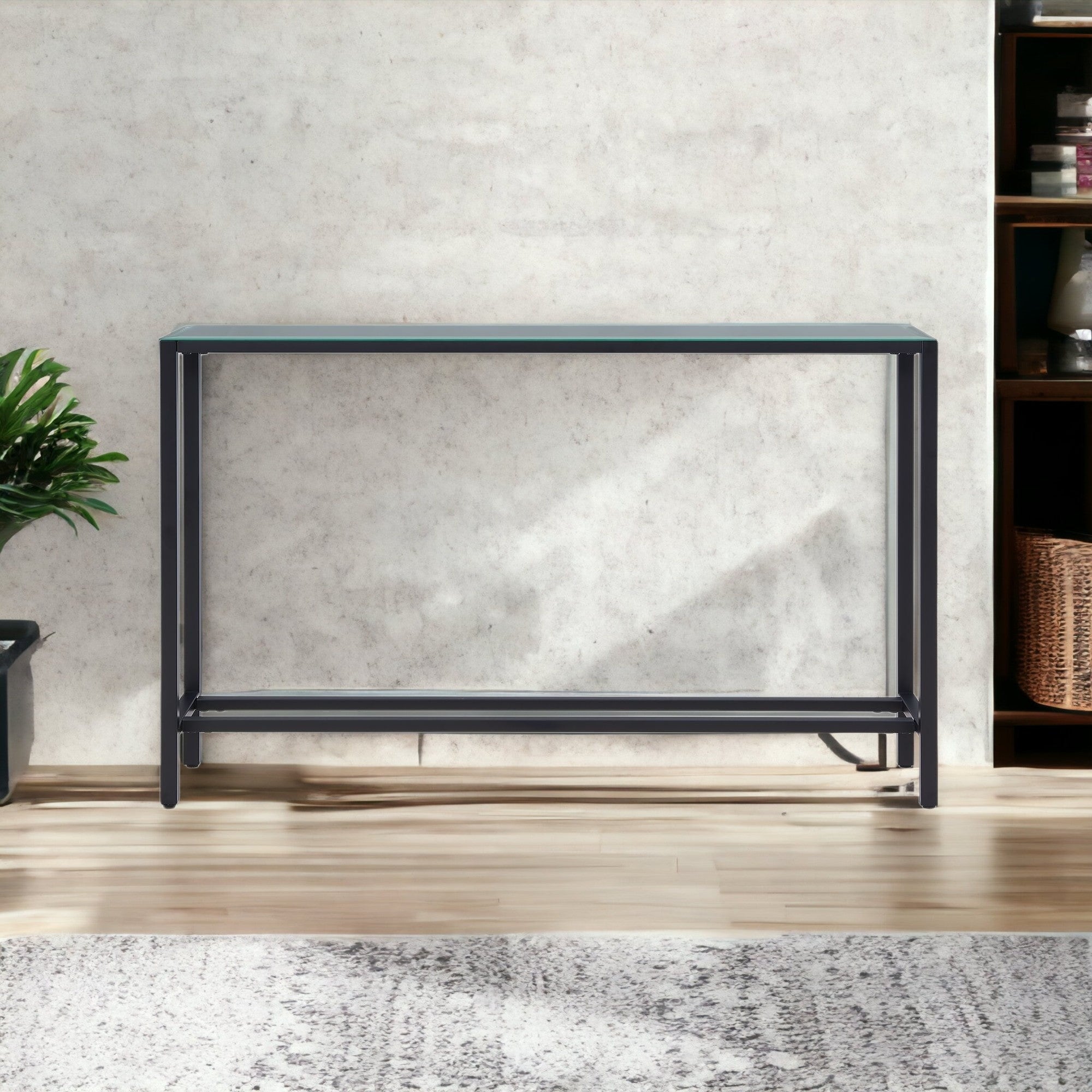 56" Black Mirrored Glass Console Table