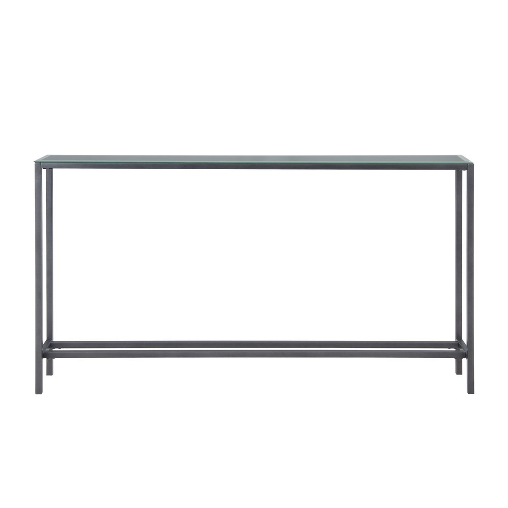 56" Silver and Gunmetal Mirrored Glass and Metal Console Table
