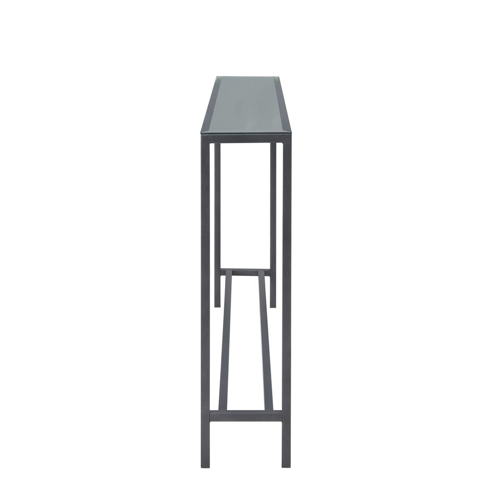 56" Silver and Gunmetal Mirrored Glass and Metal Console Table