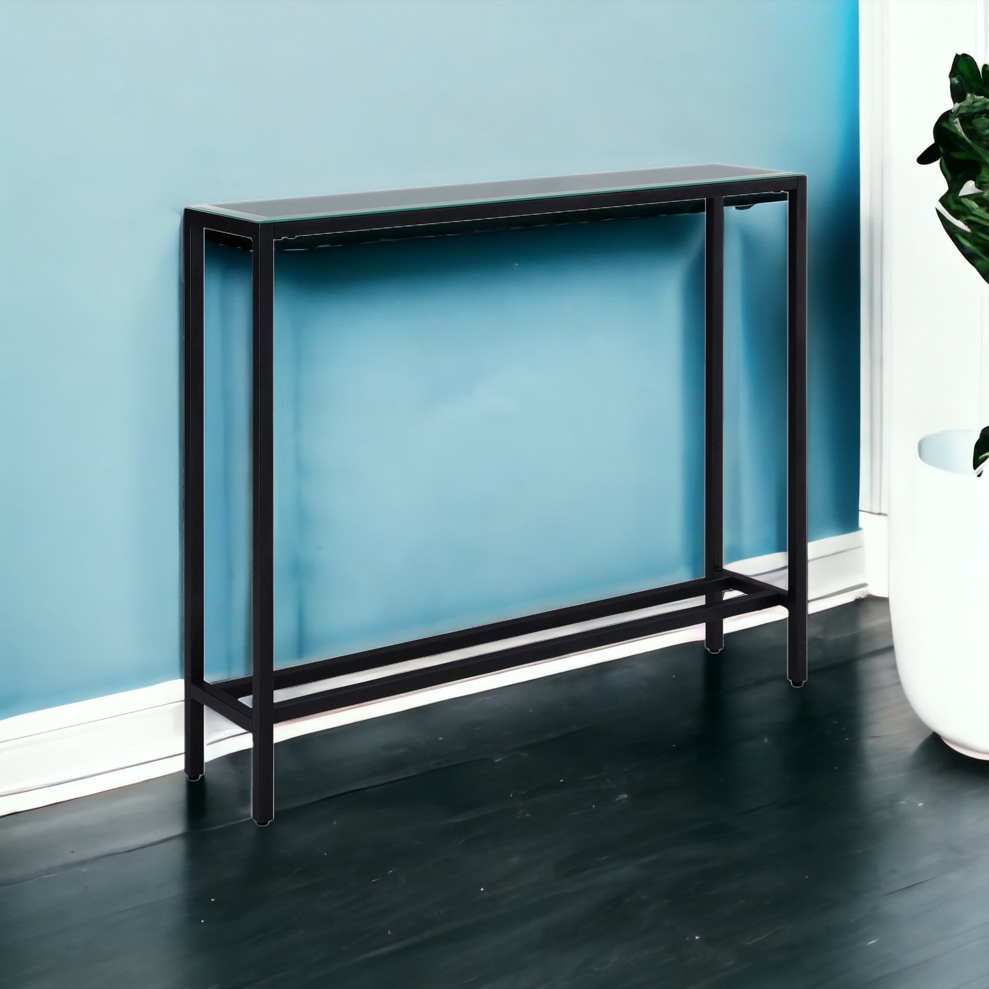 36" Black Mirrored Glass Console Table