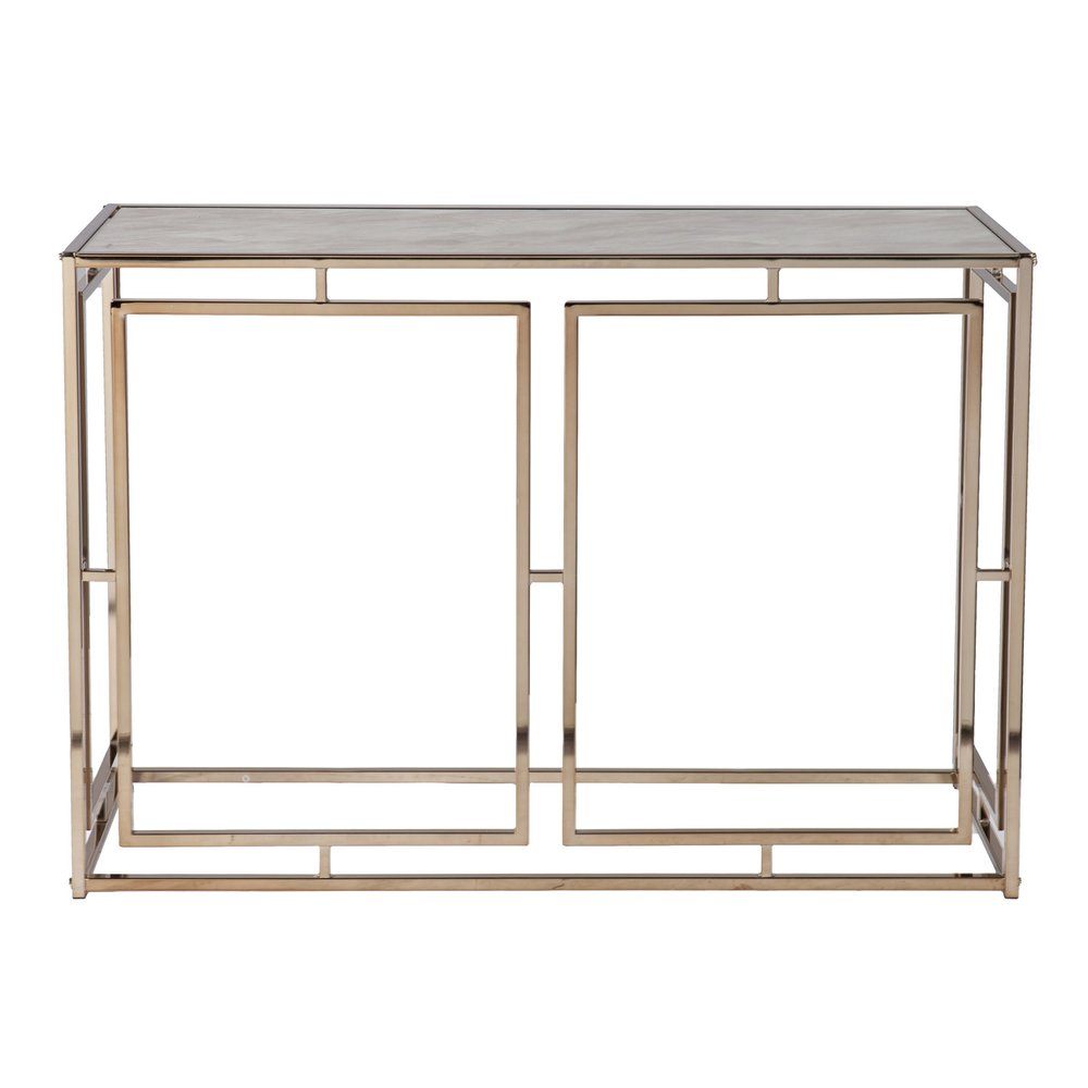 44" Champagne and Gold Faux Marble and Metal Frame Console Table