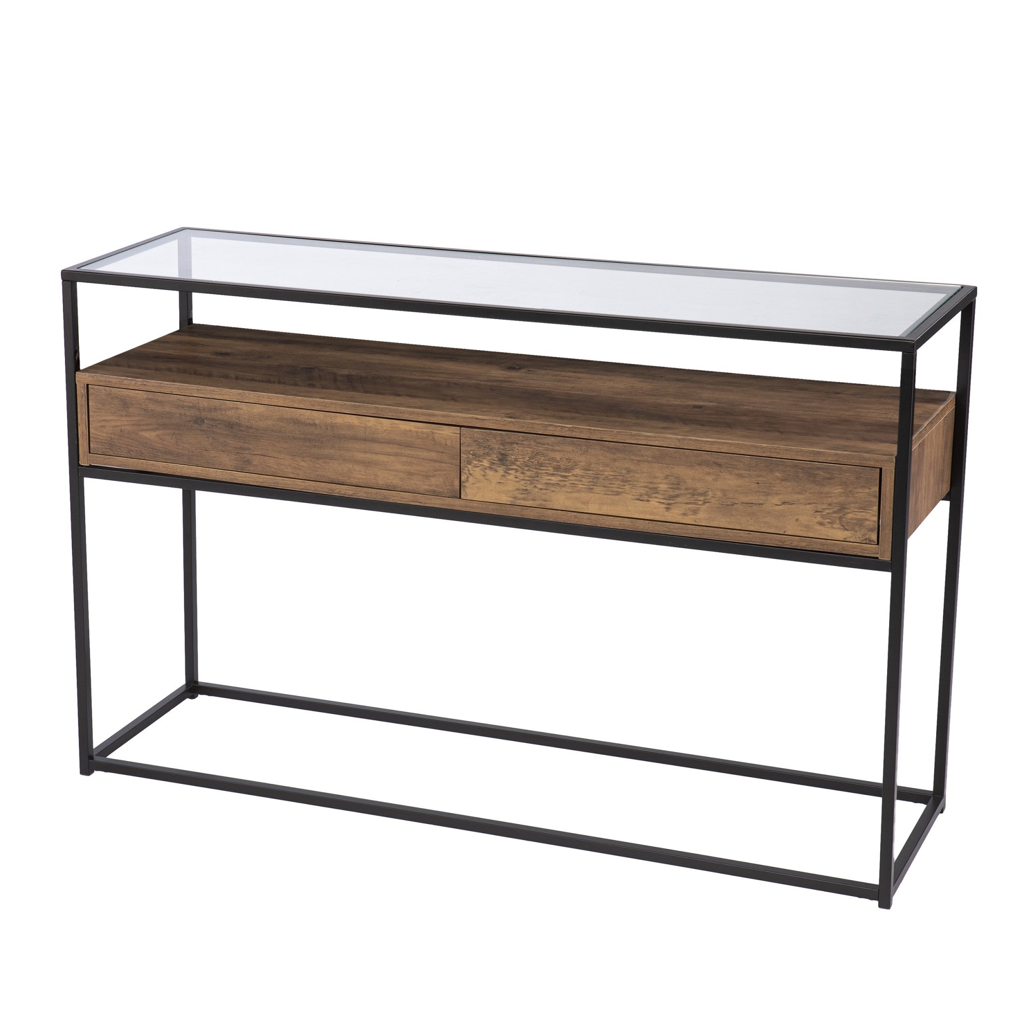 48" Clear and Black Glass Frame Console Table With Storage With Storage