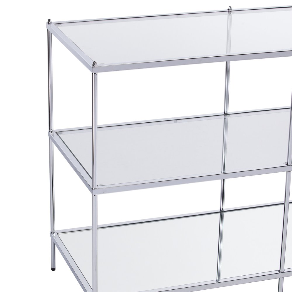 42" Clear and Silver Glass Mirrored Frame Console Table With Shelves