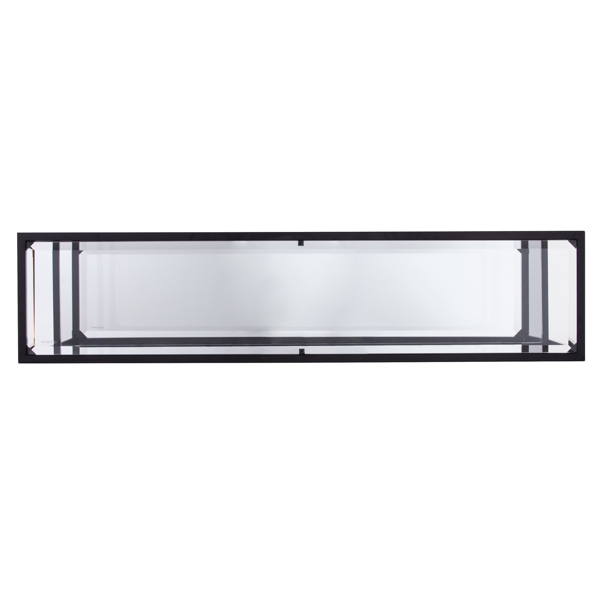 52" Clear and Black Glass Mirrored Sled Console Table With Shelves