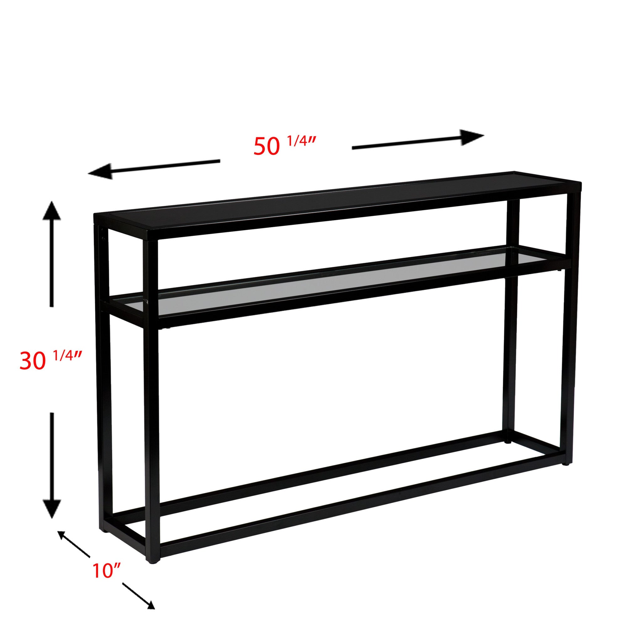 50" Black Glass Frame Console Table With Storage