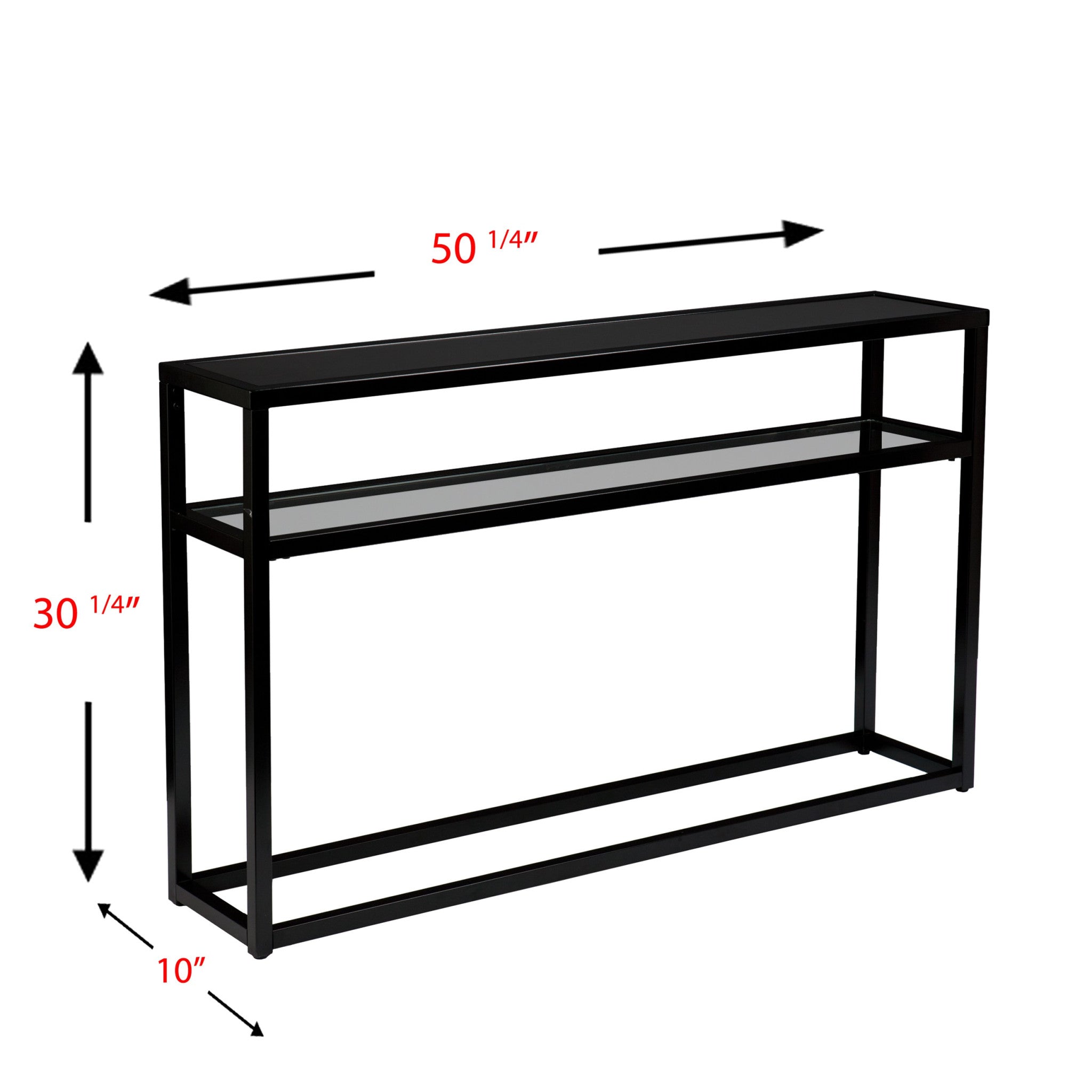 50" Black Glass Frame Console Table With Shelves