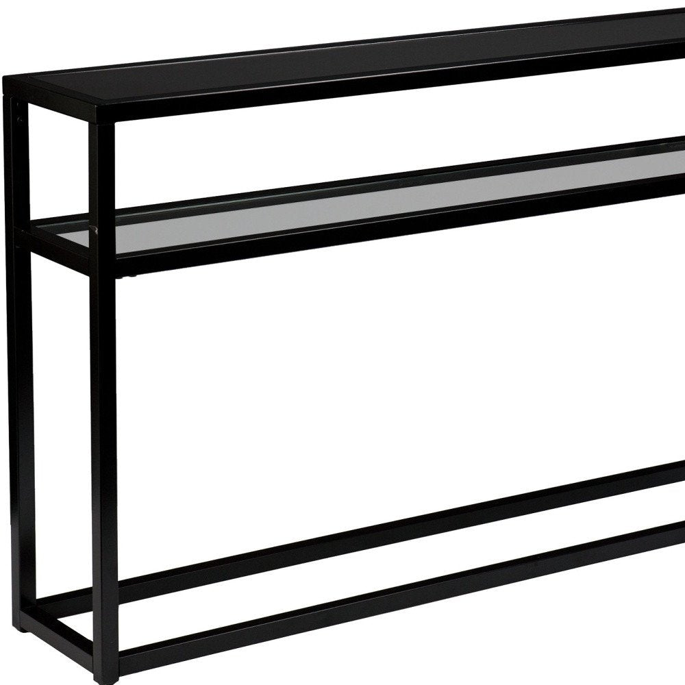 50" Black Glass Frame Console Table With Shelves