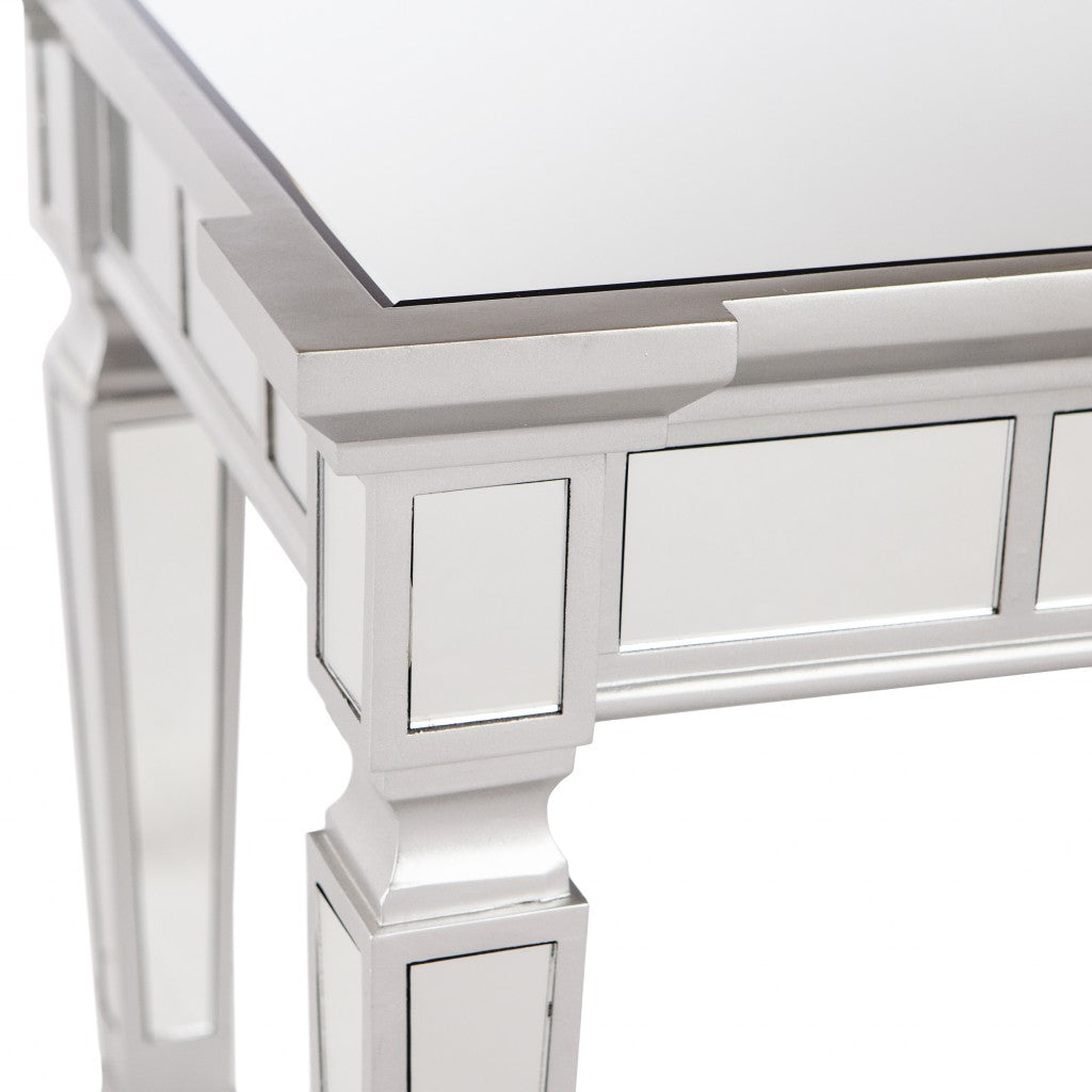 45" Silver Mirrored Glass and Wood Free Form Console Table