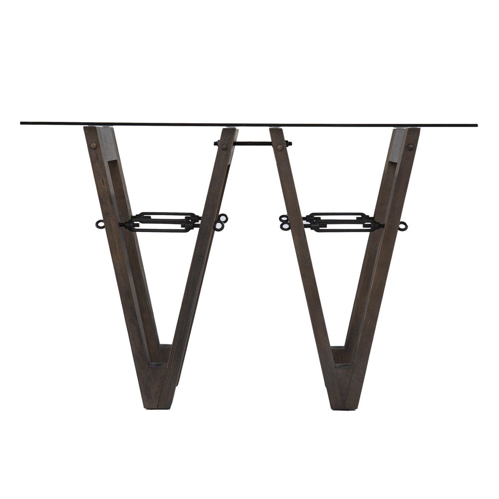 46" Clear Gray and Brown Glass and Solid Wood Abstract Console Table