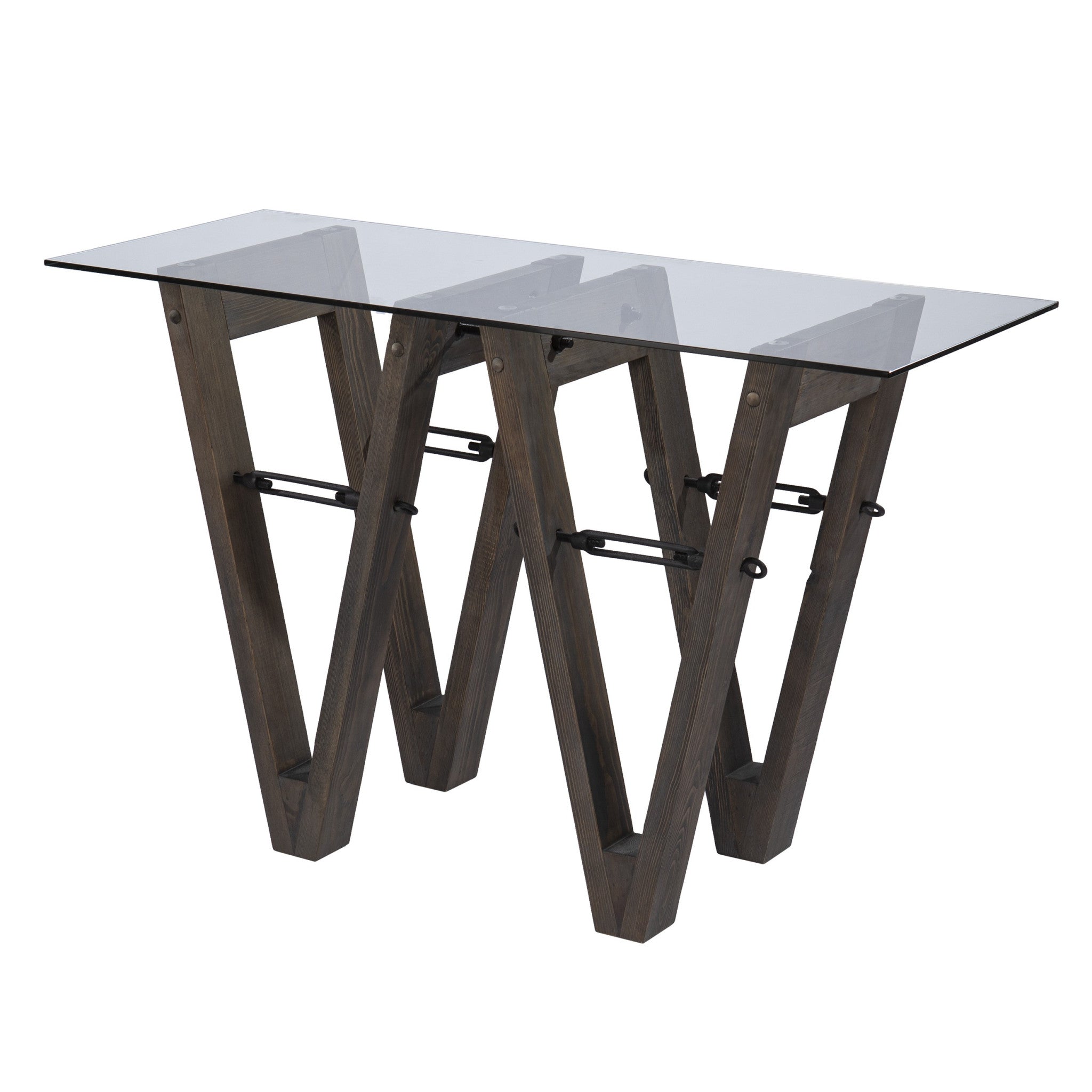 46" Clear and Gray Brown Glass Abstract Console Table