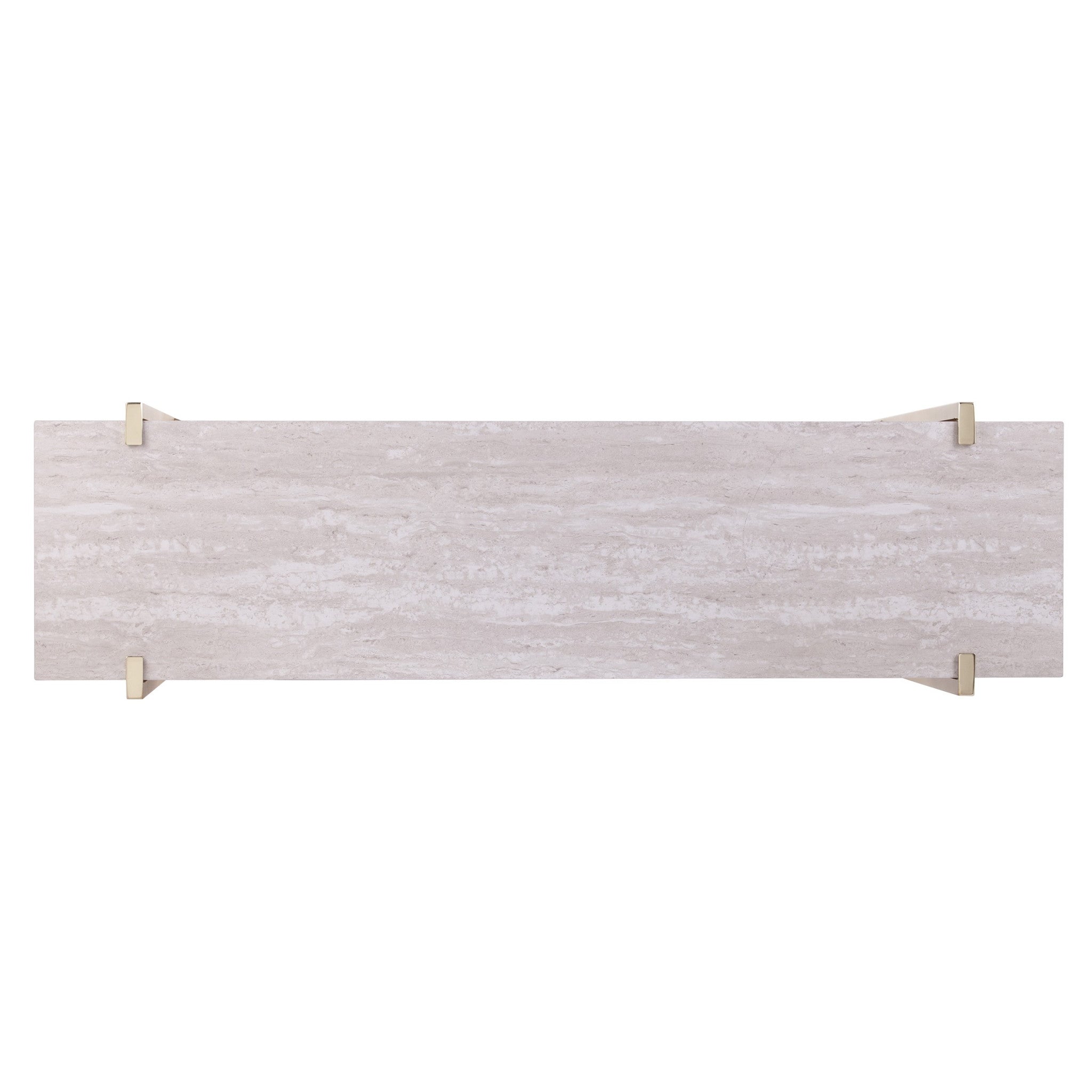 47" White Brass and Brown Faux Marble Console Table With Shelf