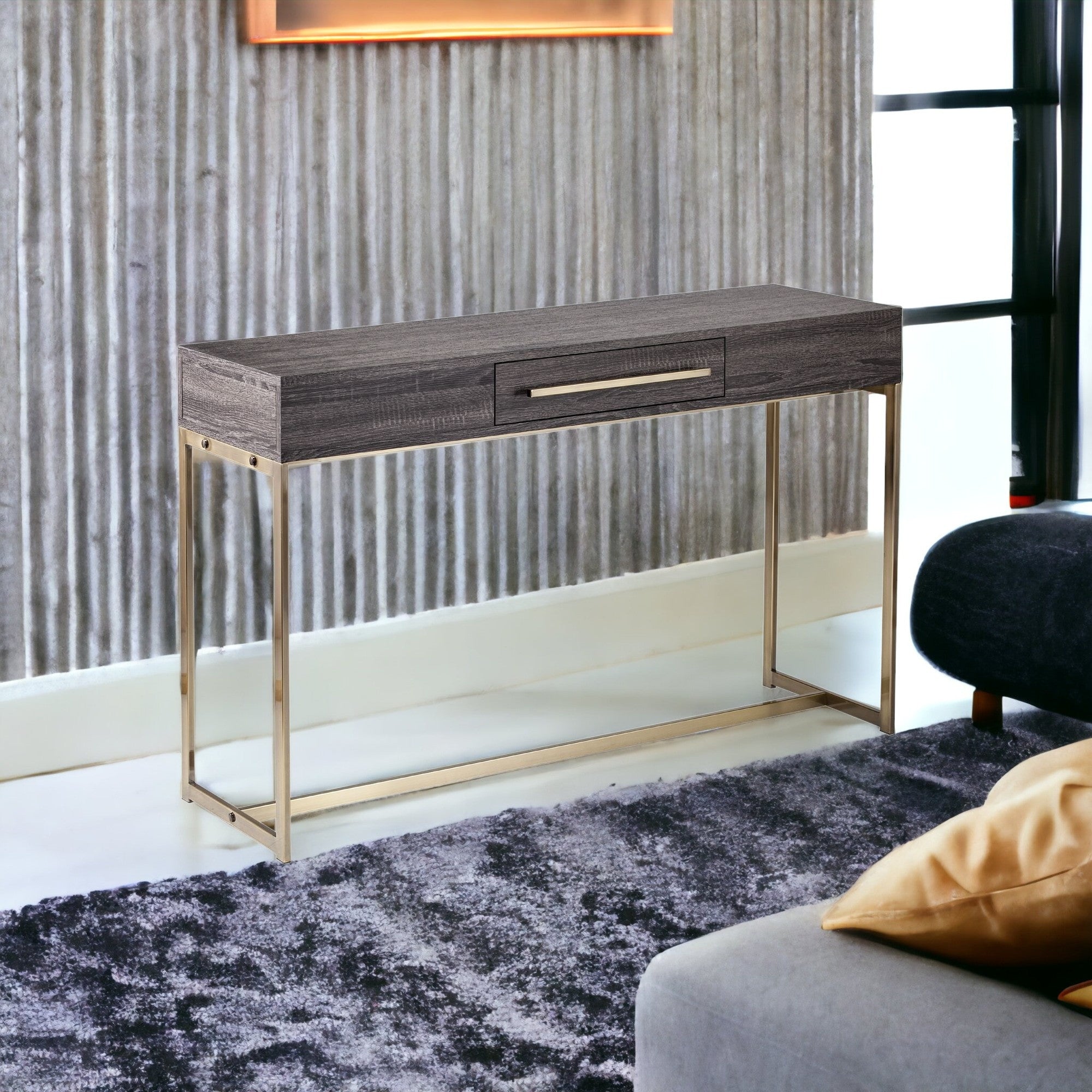 48" Gray and Gold Frame Console Table And Drawers