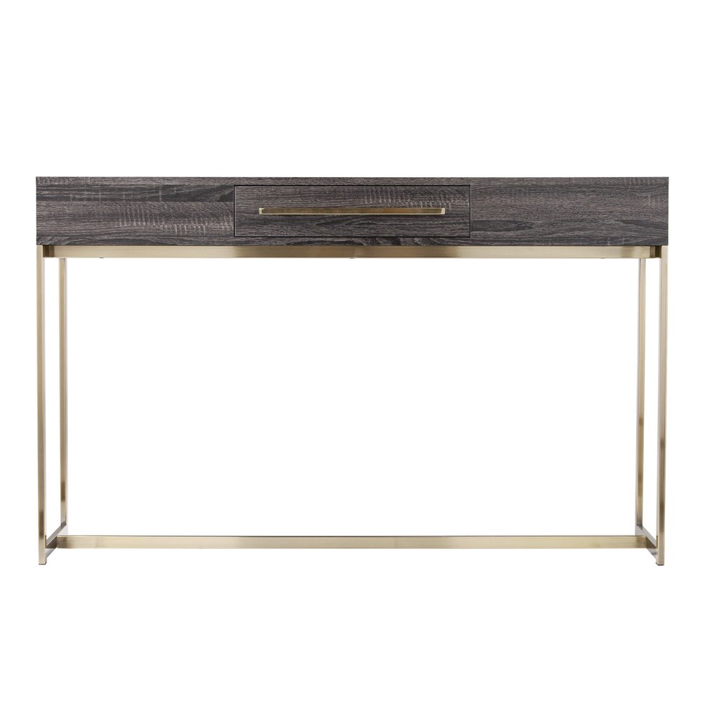 48" Gray and Gold Wood and Metal Frame Console Table With Drawer