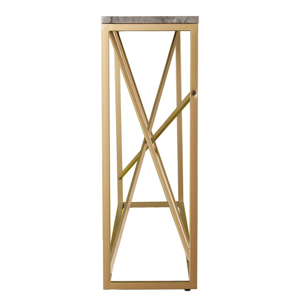52" Gray and Gold Faux Marble and Metal A Frame Console Table