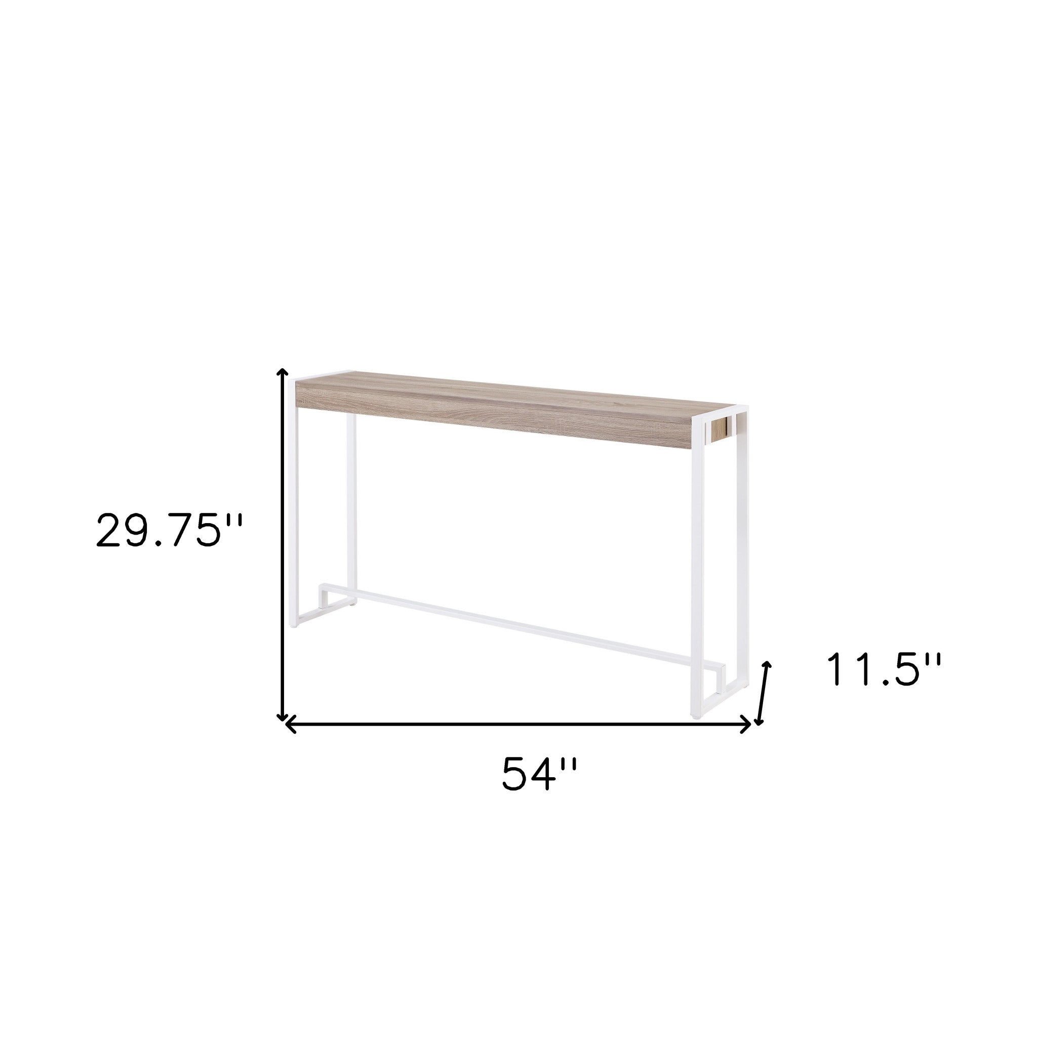 54" Gray Brown and White Sled Console Table