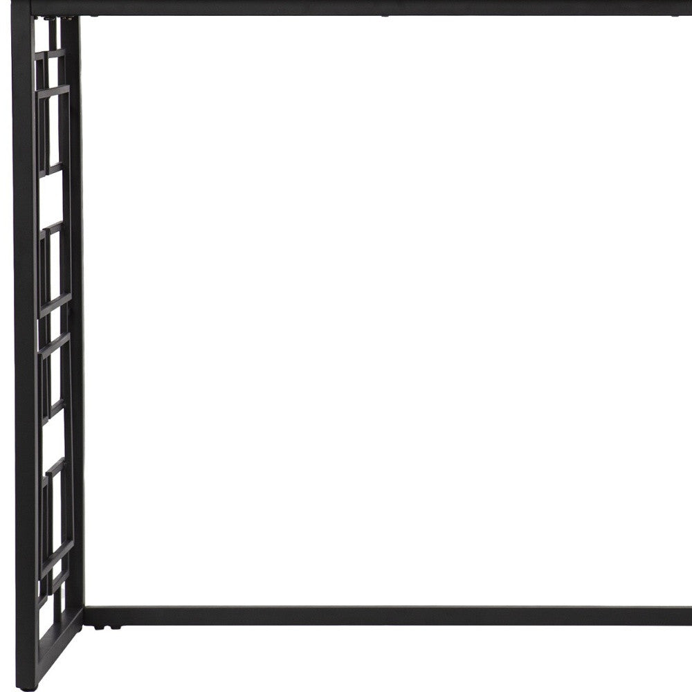 42" White and Black Glass and Metal Sled Console Table