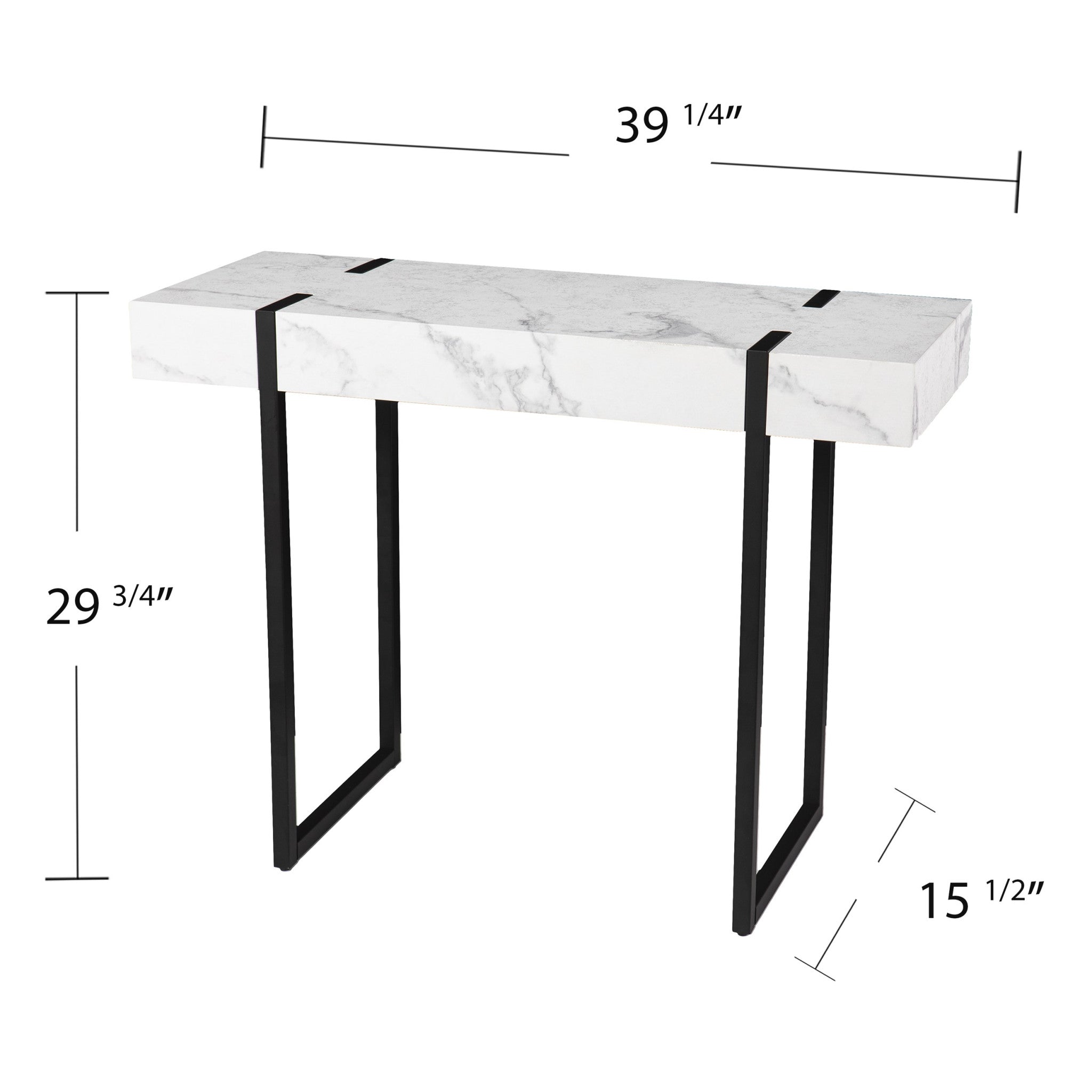 39" White and Black Faux Marble Sled Console Table