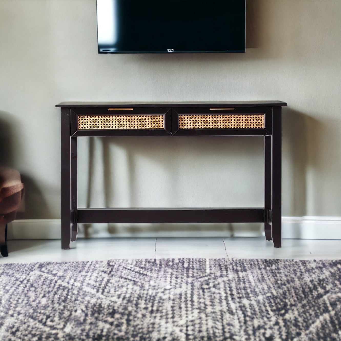 48" Black Console Table And Drawers