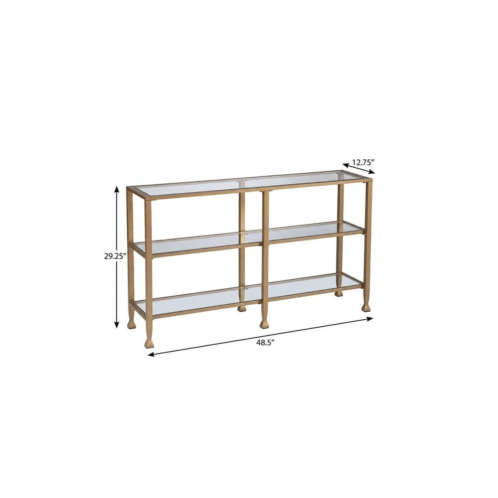 49" Clear and Gold Glass Floor Shelf Console Table With Storage
