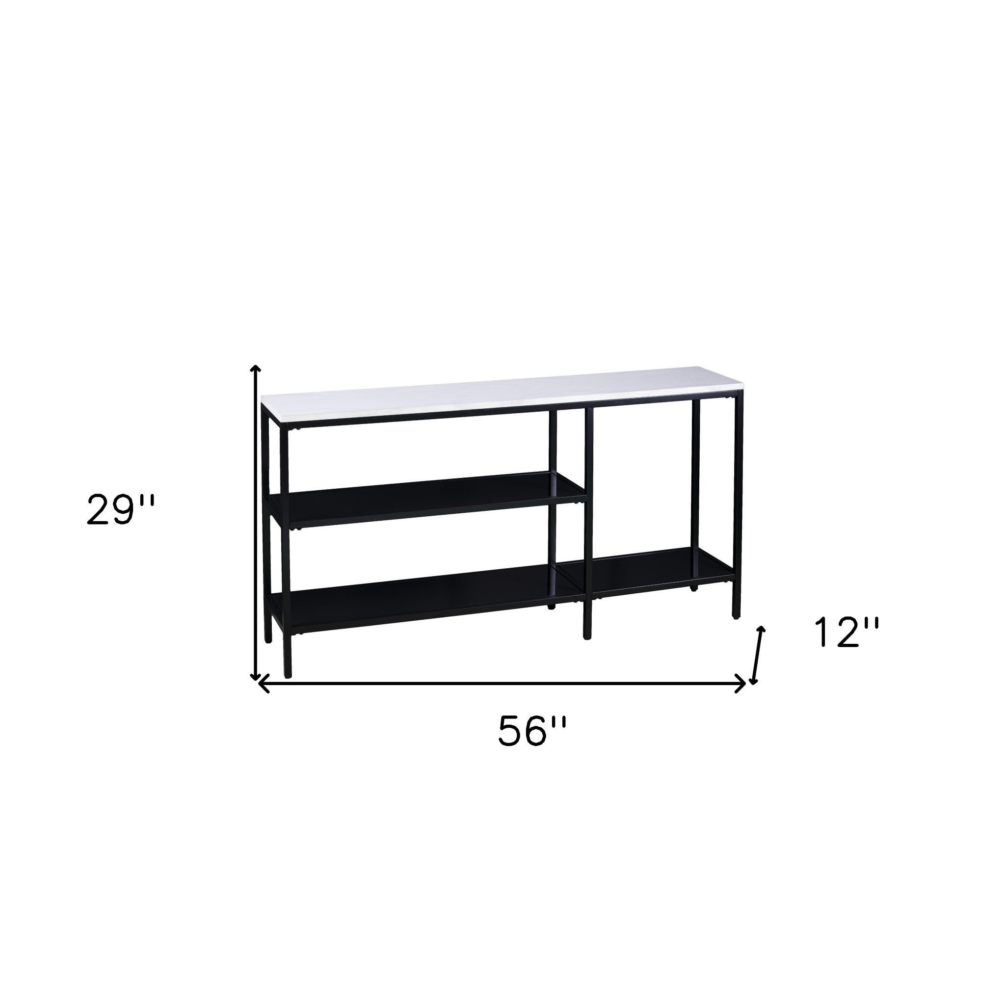 56" White and Black Faux Marble Frame Console Table Two Shelves