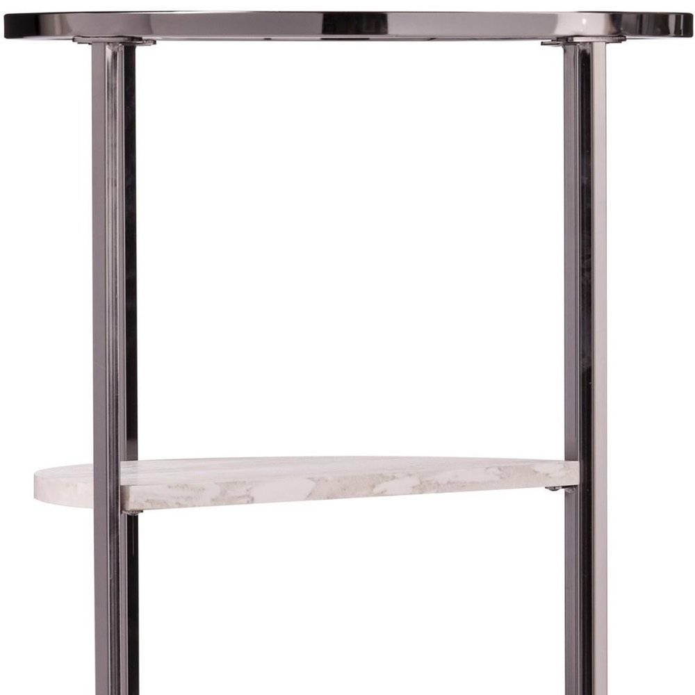 24" Black Metal Glass And Faux Marble Round End Table With Two Shelves