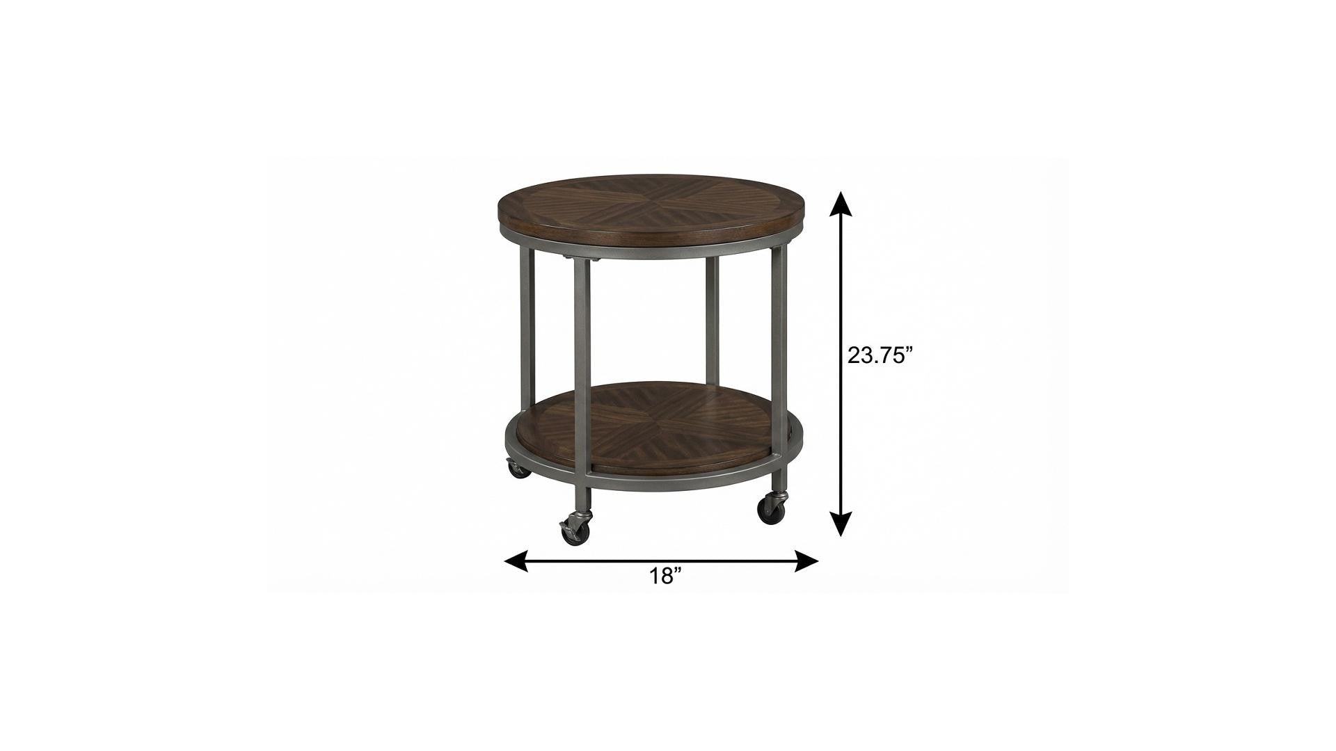 24" Brown Manufactured Wood And Iron Round End Table With Shelf