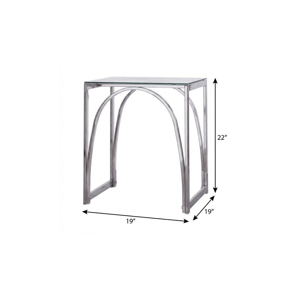22" Chrome Glass And Iron Square End Table