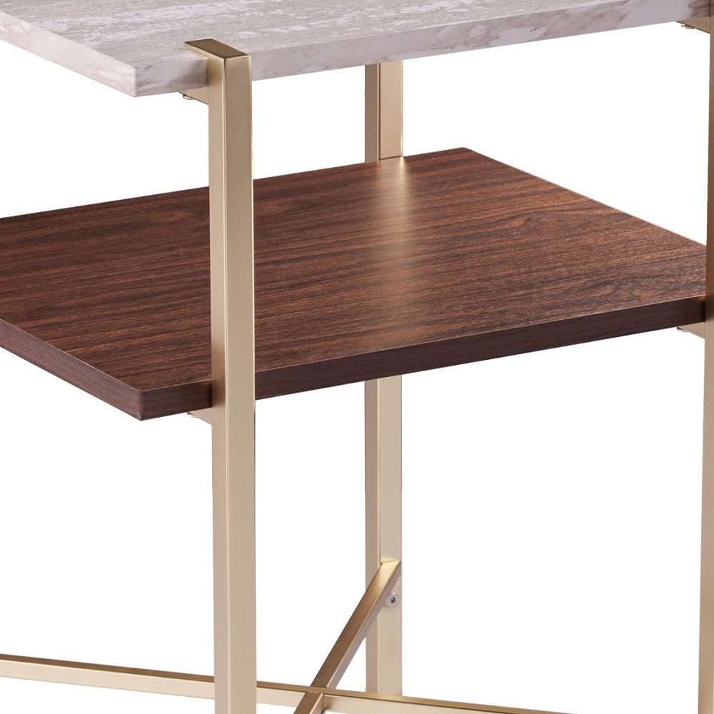 24" Brass Manufactured Wood And Iron Square End Table With Shelf