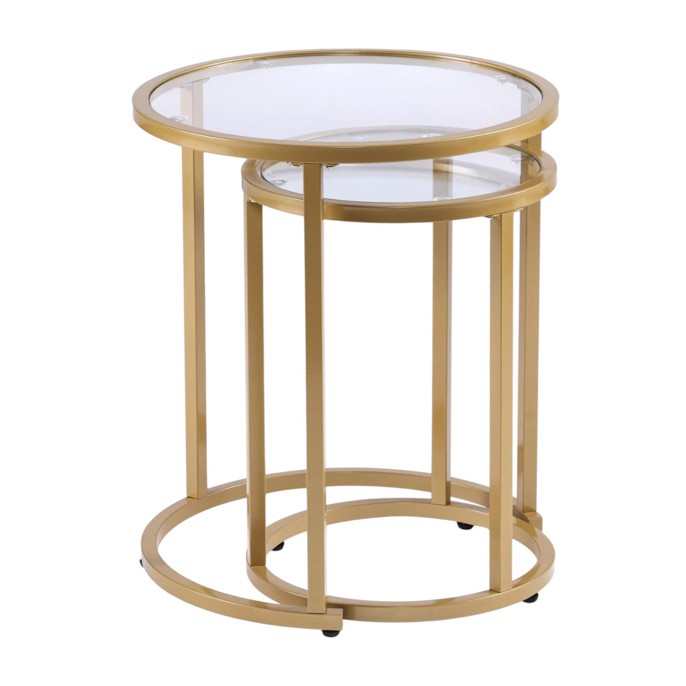 Set Of Two 23" Gold Glass And Steel Round Nested Tables