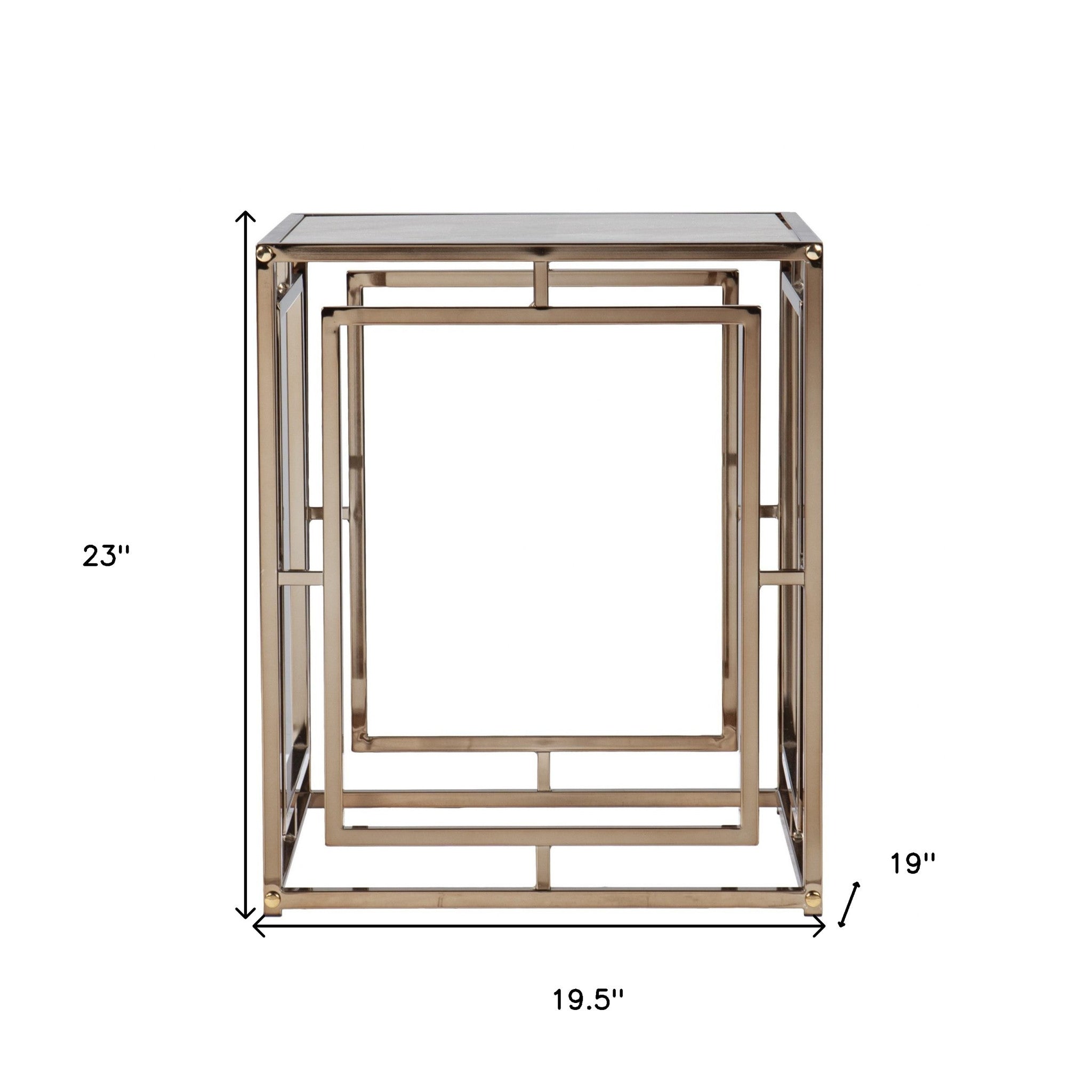 23" Champagne Glass And Iron Square End Table