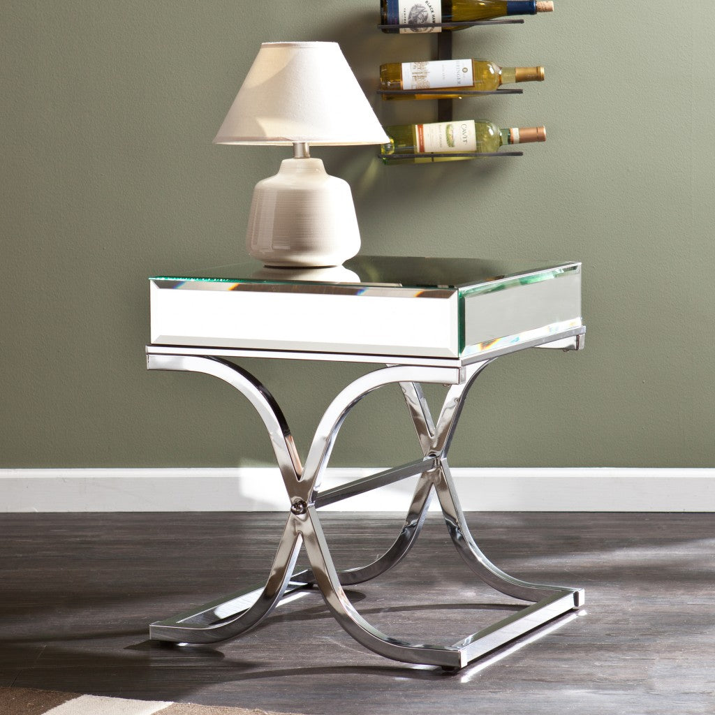 22" Silver Glass Square End Table