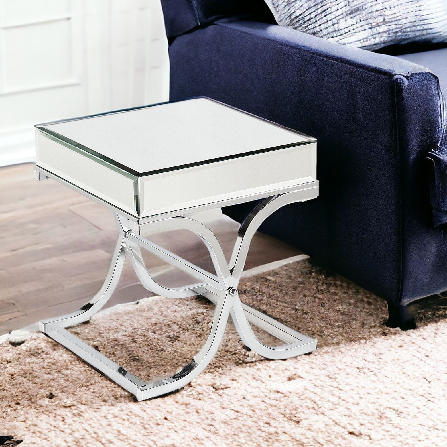 22" Silver Glass Square End Table