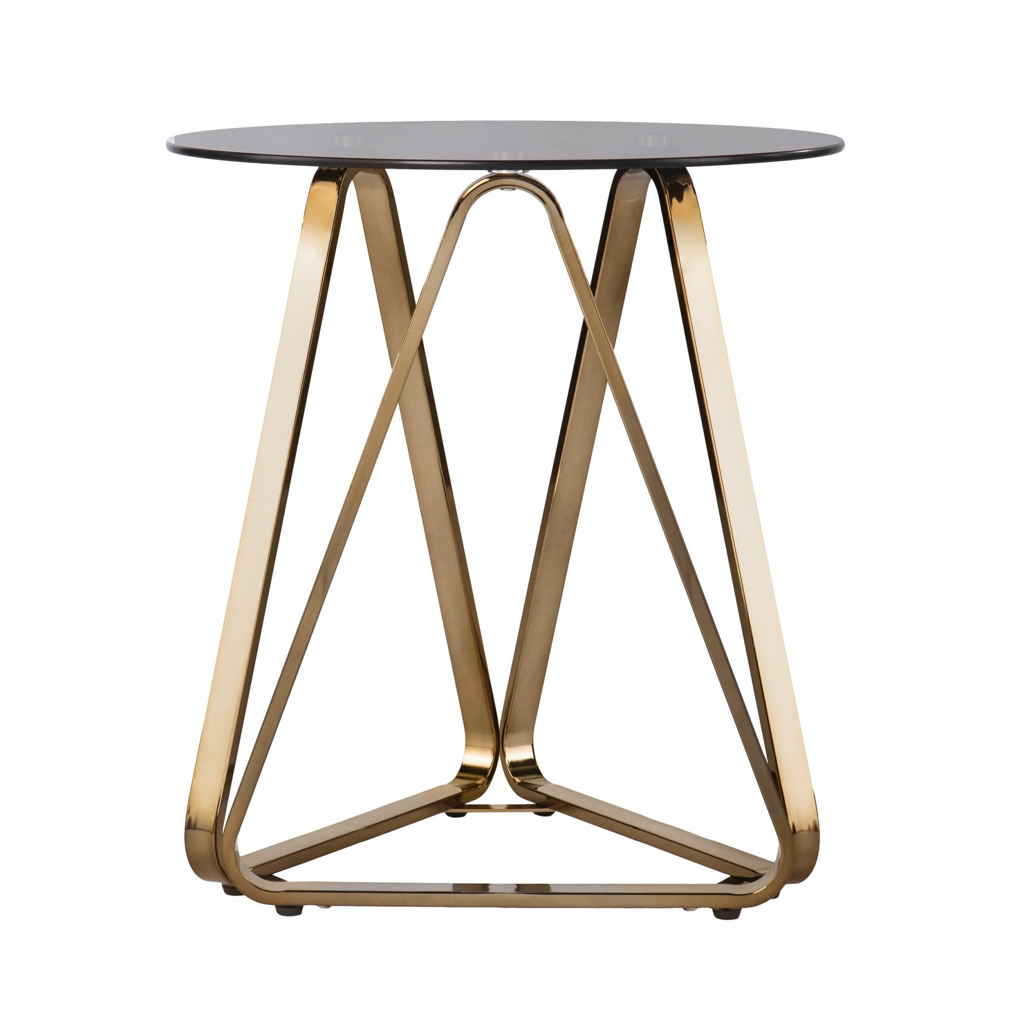 24" Champagne Glass And Iron Round End Table