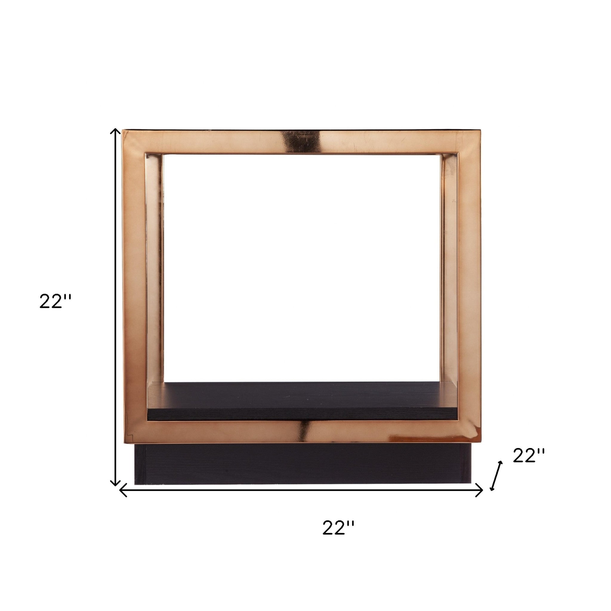 22" Champagne Glass And Iron Square Block End Table With Shelf