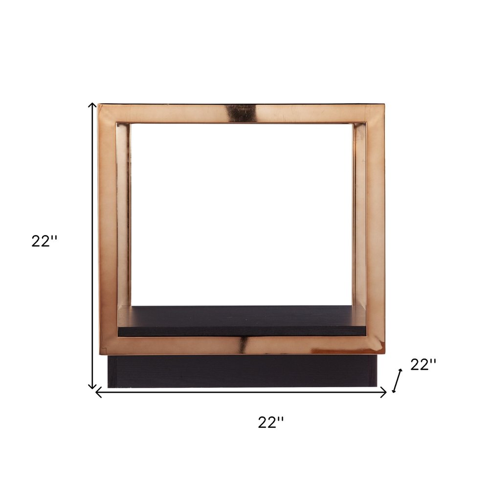 22" Champagne Glass And Iron Square Block End Table With Shelf