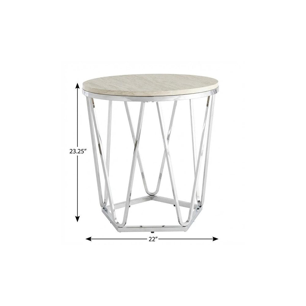 23" Silver Manufactured Wood And Iron Round End Table