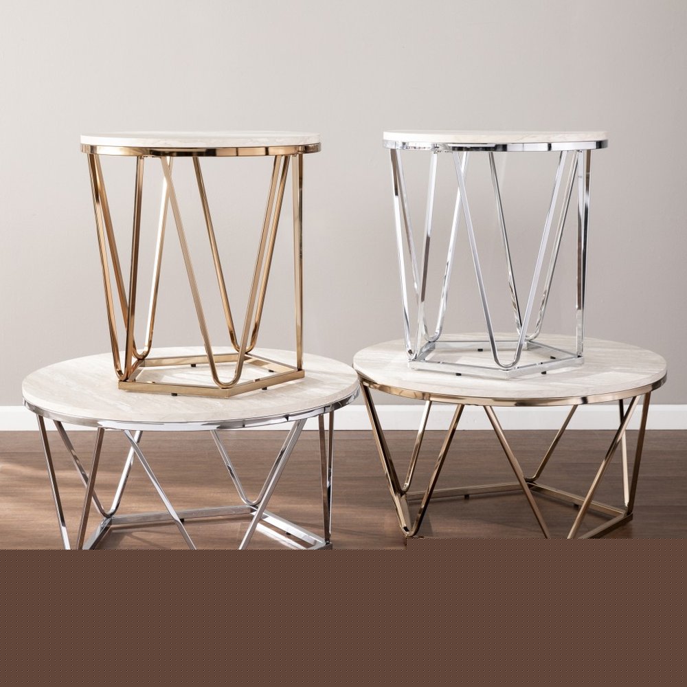 23" Silver Manufactured Wood And Iron Round End Table