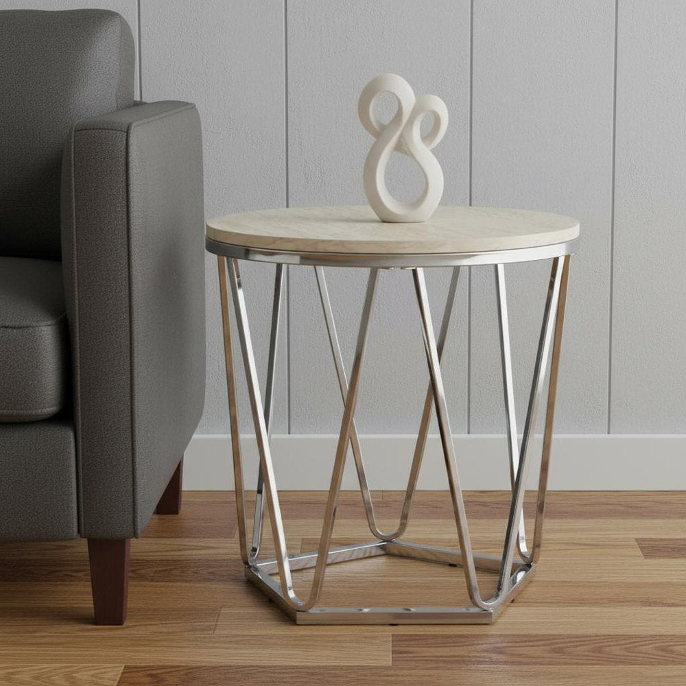 23" Silver Manufactured Wood And Iron Round End Table
