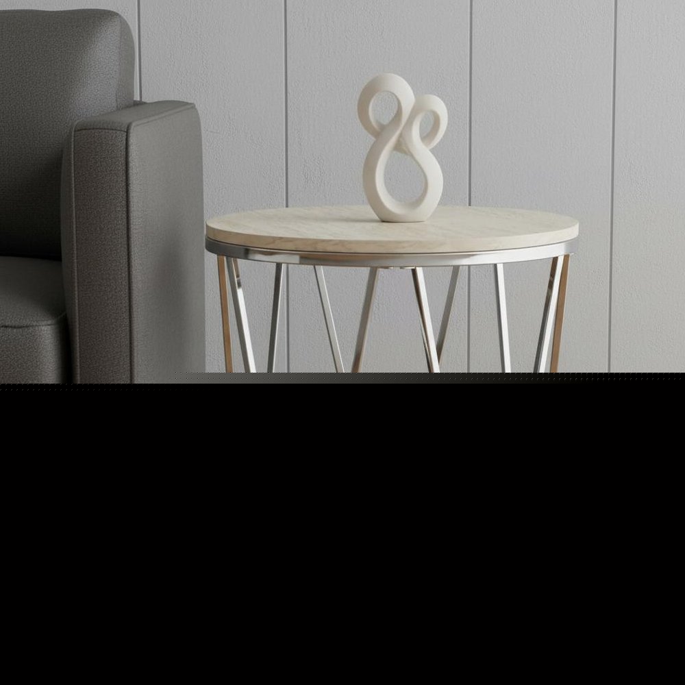 23" Silver Manufactured Wood And Iron Round End Table