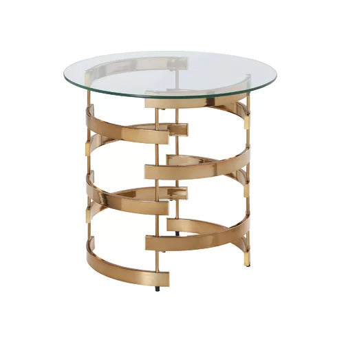 21" Champagne Glass And Iron Round End Table